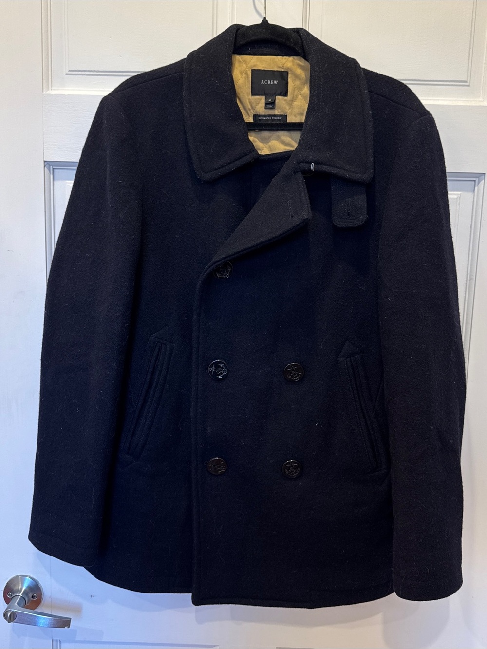 J.Crew Bayswater Peacoat Men’s M Black Wool Double Breasted Preppy Coat Fall
